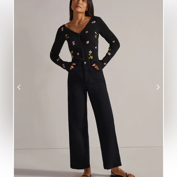 Favorite Daughter Denim - favorite daughter mischa high rise wide leg fray jeans in black licorice